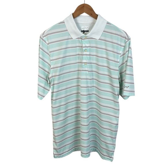 PO178 Men’s Greg Norman Play Dry Performance Striped Polo Golf Shirt M - Picture 1 of 4